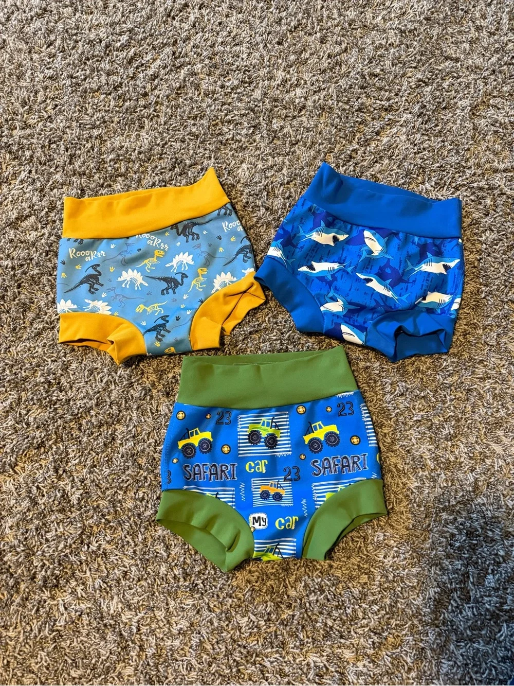 MooMoo Designs Blue & Green & Yellow Kids Swim Diaper Covers 3-Pack